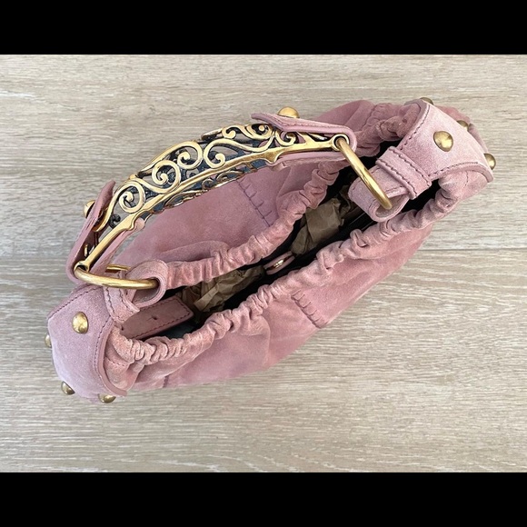 YSL vintage Mombasa pink suede bag with gold hardware - Picture 7 of 11